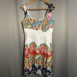 Nine West‎ Off White Floral Empire Waist Fit And Flare Lined Dress Size 8